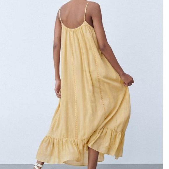 NWT Zara * Embroidered Maxi Long Dress Yellow - Picture 7 of 11